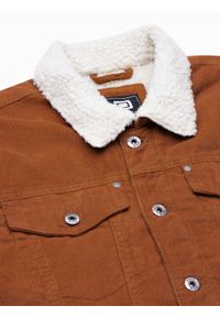 Ombre Clothing - Kurtka męska sztruksowa typu sherpa - brązowa V1 C524 - XL. Kolor: brązowy. Materiał: sztruks. Sezon: jesień, zima. Styl: klasyczny #3