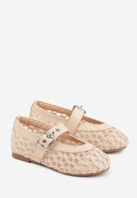 Born2be - Beżowe Siateczkowe Balerinki w Stylu Mary Jane z Szydełkowym Wzorem Tramlea. Okazja: na co dzień, na uczelnię. Zapięcie: pasek. Kolor: beżowy. Materiał: jeans. Styl: casual #2