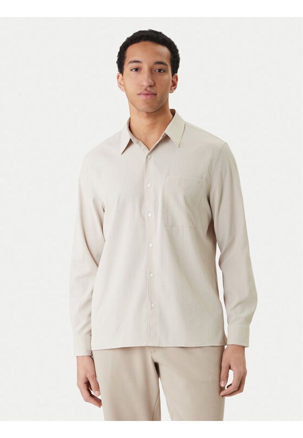 Calvin Klein Koszula LV04LF108G Beżowy Classic Fit. Kolor: beżowy. Materiał: syntetyk