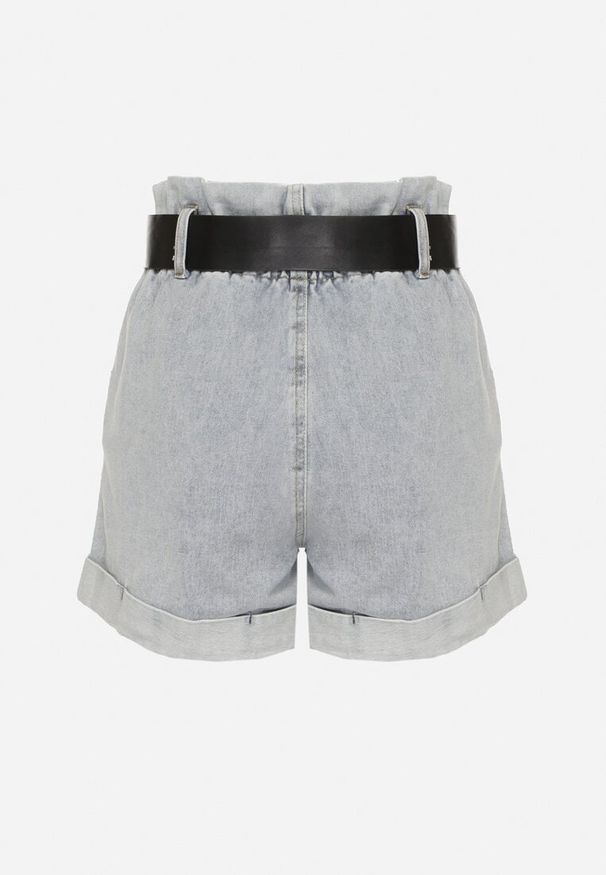 Born2be - Niebieskie Szorty Jeansowe Paper Bag z Paskiem z Klamrą Iffurina. Okazja: na co dzień. Kolor: niebieski. Materiał: jeans. Styl: elegancki, casual