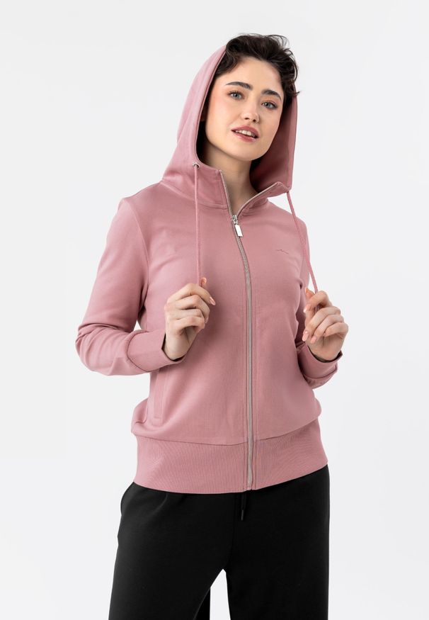 Volcano - Bluza na zamek B-ALEXA. Okazja: na spotkanie biznesowe. Typ kołnierza: kaptur. Materiał: elastan, bawełna, skóra, materiał. Wzór: gładki. Styl: biznesowy, klasyczny, sportowy