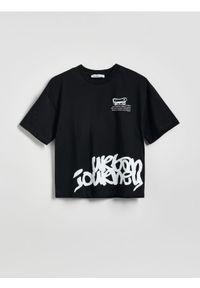 Reserved - Bawełniany t-shirt z nadrukiem - czarny. Kolor: czarny. Materiał: bawełna. Wzór: nadruk #1