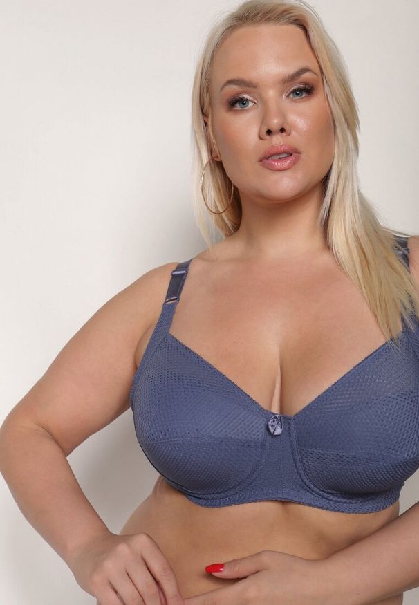 Born2be - Granatowo-Szary Biustonosz Typu Full Cup Vikkoria. Kolekcja: plus size. Kolor: niebieski