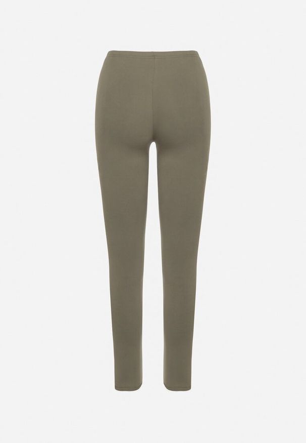 Born2be - Ciemnozielone Legginsy z Gumką w Pasie z Regularnym Stanem Timalanie. Kolor: zielony. Materiał: dzianina