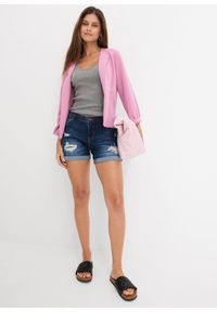 bonprix - Szorty dżinsowe mid waist z ozdobnymi przetarciami. Kolor: niebieski #2