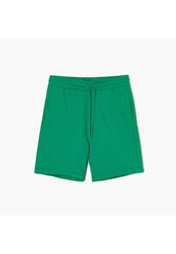 Cropp - Zielone szorty dresowe basic - Zielony. Kolor: zielony. Materiał: dresówka. Długość: krótkie