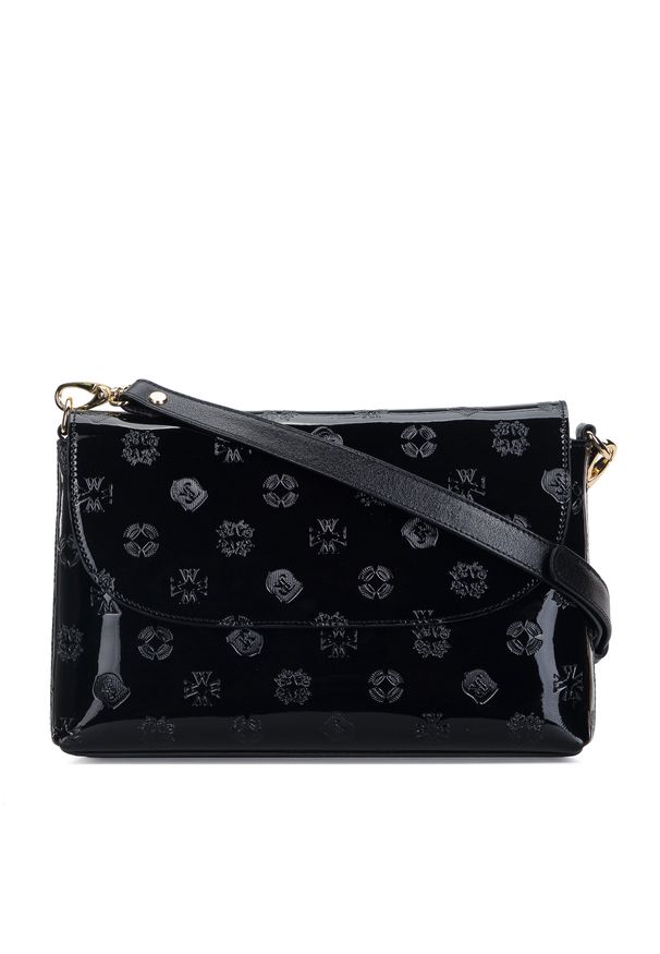 Wittchen - Damska listonoszka z metalicznej skóry lakierowanej mała czarna. Kolor: czarny. Wzór: aplikacja, haft. Dodatki: z haftem. Materiał: lakierowane, skórzane. Styl: elegancki, klasyczny