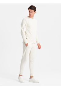 Ombre Clothing - Bawełniany dresowy komplet męski BASIC bluza nierozpinana + joggery – kremowy V5 - Rozmiar: L. Kolor: kremowy. Materiał: dresówka, bawełna. Wzór: jednolity