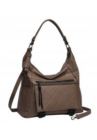 ELEGANCI - Miejska shopperka Eleganci E169 brązowa. Kolor: brązowy. Wzór: aplikacja, gładki. Materiał: skórzane