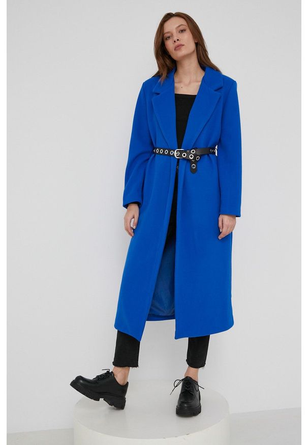 Answear Lab Płaszcz z wełną przejściowy. Okazja: na co dzień. Kolor: niebieski. Materiał: wełna. Wzór: gładki. Styl: wakacyjny