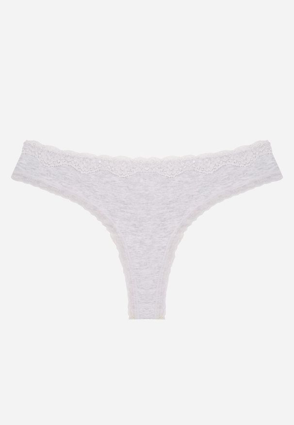 Born2be - Szare Majtki z Bawełną Typu Stringi Ozdobione Koronką Cirilise. Kolor: szary. Materiał: bawełna, koronka. Wzór: aplikacja, koronka
