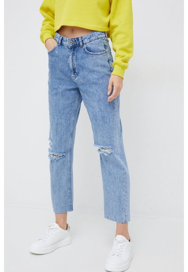 United Colors of Benetton jeansy damskie high waist. Stan: podwyższony. Kolor: niebieski