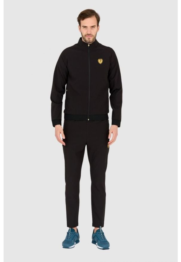 EA7 Emporio Armani - EA7 Czarny męski dres, Rozmiar XXL. Kolor: czarny. Materiał: dresówka. Wzór: aplikacja