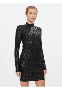 Calvin Klein Jeans Sukienka codzienna Logo Aop Long Sleeve Dress J20J222989 Czarny Slim Fit. Okazja: na co dzień. Kolor: czarny. Materiał: bawełna. Długość rękawa: długi rękaw. Typ sukienki: proste. Styl: casual #1