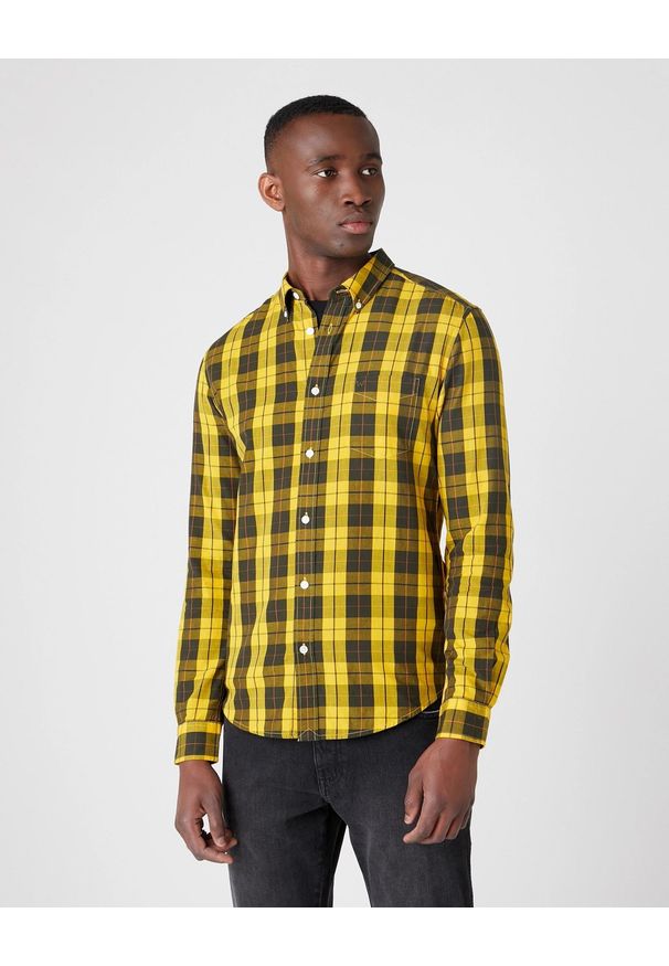 Wrangler - WRANGLER LS 1PKT BUTTON DOWN MĘSKA KOSZULA GOLDEN ROD W5F34MX1K. Typ kołnierza: button down