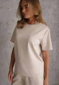 Renee - Beżowy Bawełniano-Wiskozowy Komplet Sportowy T-shirt i Szorty Areinna. Kolor: beżowy. Materiał: wiskoza, bawełna #5
