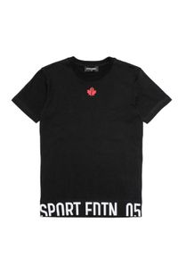 DSQUARED2 KIDS - Czarny t-shirt z bawełny 10-16 lat. Kolor: czarny. Materiał: bawełna. Długość rękawa: krótki rękaw. Wzór: napisy, nadruk. Sezon: lato. Styl: klasyczny, sportowy