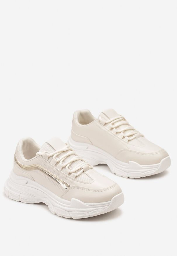 Born2be - Beżowe Sneakersy na Grubej Podeszwie z Materiałowymi Wstawkami Kendria. Kolor: beżowy. Materiał: materiał