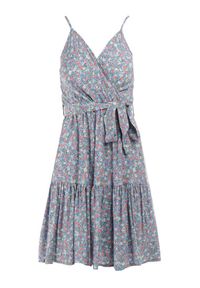 Born2be - Niebieska Sukienka z Wiskozy Porthos. Kolor: niebieski. Materiał: wiskoza. Długość rękawa: na ramiączkach. Wzór: kwiaty. Sezon: lato. Typ sukienki: kopertowe. Długość: mini #5