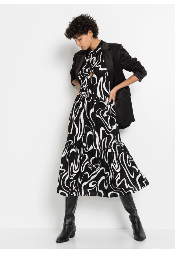 bonprix - Sukienka midi ze zrównoważonej wiskozy. Kolor: czarny. Materiał: wiskoza. Typ sukienki: koszulowe. Długość: midi
