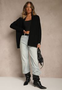 Renee - Czarny Kardigan z Kaszmirem o Prostym Kroju Bez Zapięć z Kieszeniami Zaisa. Kolor: czarny. Materiał: kaszmir. Styl: elegancki