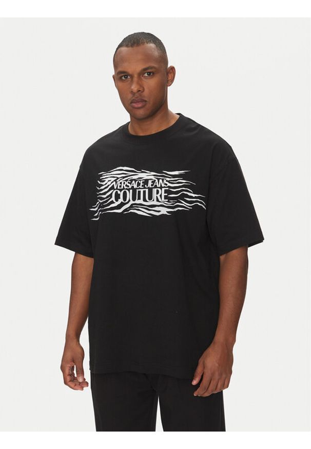 Versace Jeans Couture T-Shirt 78GAH6L1 Czarny Regular Fit. Kolor: czarny. Materiał: bawełna