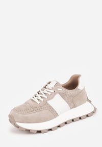 Born2be - Beżowe Sneakersy z Zamszu Naturalnego z Perforacją na Grubej Podeszwie Cezarisse. Kolor: beżowy. Materiał: zamsz #5