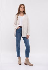 Volcano - Prążkowany żakiet, Slim Fit, JB-MADELINE. Okazja: na co dzień. Kolor: beżowy. Materiał: prążkowany. Wzór: prążki. Styl: sportowy, elegancki, casual