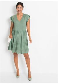 Sukienka z częścią spódnicową z falban bonprix jasnozielony w groszki. Kolor: zielony. Wzór: grochy #5