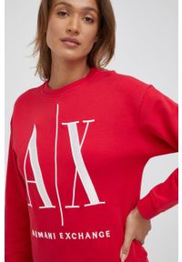 Armani Exchange - Bluza. Kolor: czerwony. Materiał: dzianina. Wzór: aplikacja #5