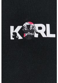 Karl Lagerfeld bluza 220W1880 damska kolor czarny z kapturem z nadrukiem. Typ kołnierza: kaptur. Kolor: czarny. Materiał: bawełna, poliester, materiał. Wzór: nadruk #3