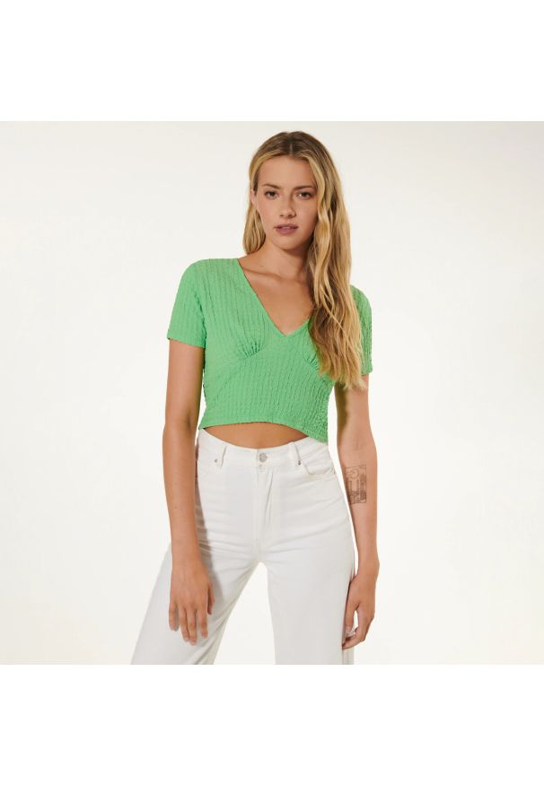 Sinsay - Crop top - Zielony. Kolor: zielony