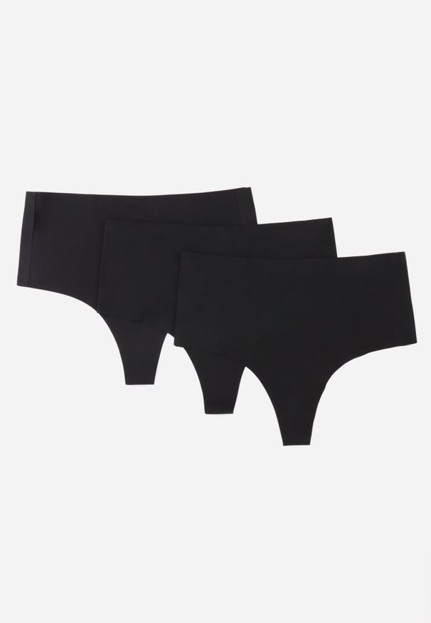 Renee - Czarne 3-Pack Majtki Bezszwowe Typu Stringi High Waist Cinossa. Stan: podwyższony. Kolor: czarny. Materiał: len, satyna. Wzór: gładki