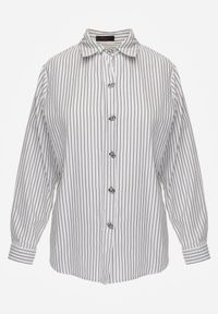 Born2be - Biała Klasyczna Koszula z Bawełną w Paski Zapinana na Ozdobne Guziki Doriareida. Okazja: na co dzień, na spacer. Kolor: biały. Materiał: bawełna. Wzór: paski. Styl: klasyczny #4