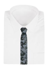 Męski Krawat - Chattier - Stalowy w Kwiaty. Kolor: szary. Materiał: tkanina. Wzór: kwiaty. Styl: elegancki, klasyczny, wizytowy #4