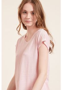 Etam T-shirt piżamowy kolor różowy. Kolor: różowy. Materiał: dzianina, koronka. Długość: krótkie #4