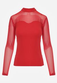 Born2be - Czerwona Bluzka z Siateczkową Górą i Półgolfem Lufenna. Kolor: czerwony. Materiał: wiskoza. Styl: elegancki #5