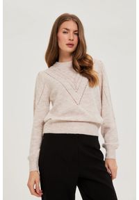 MOODO - Sweter z bufiastymi rękawami beżowy. Kolor: beżowy. Materiał: wełna, akryl, poliester, elastan