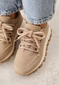 Born2be - Ciemnobeżowe Sneakersy na Grubej Tłoczonej Podeszwie Zerda. Okazja: na co dzień. Kolor: beżowy. Materiał: jeans #6