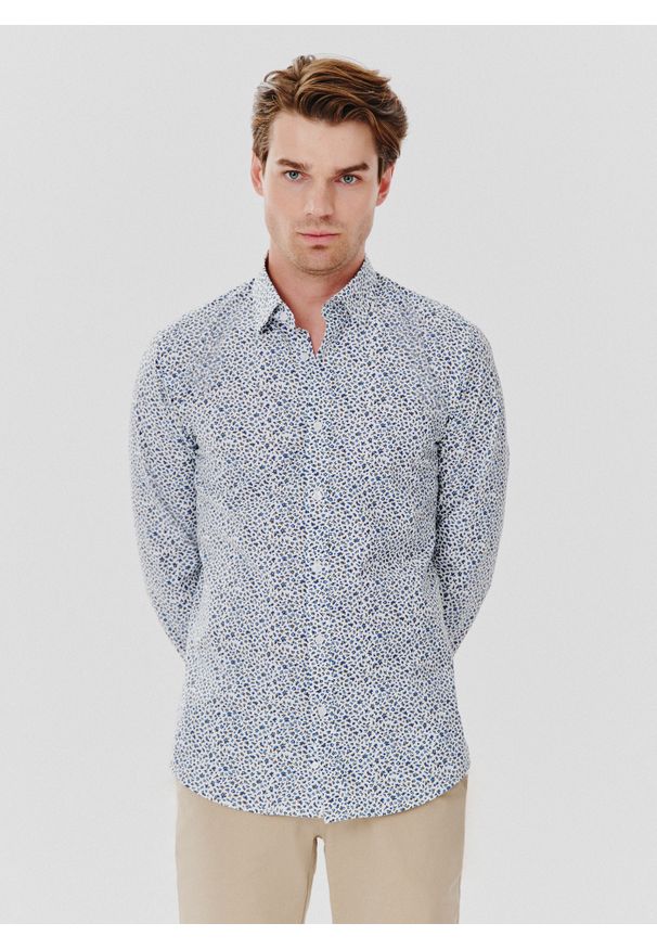 Pako Lorente - PAKO LORENTE – Koszula męska w kwiatki długi rękaw. Okazja: na co dzień. Materiał: bawełna, elastan. Długość rękawa: długi rękaw. Długość: długie. Wzór: kwiaty. Styl: casual