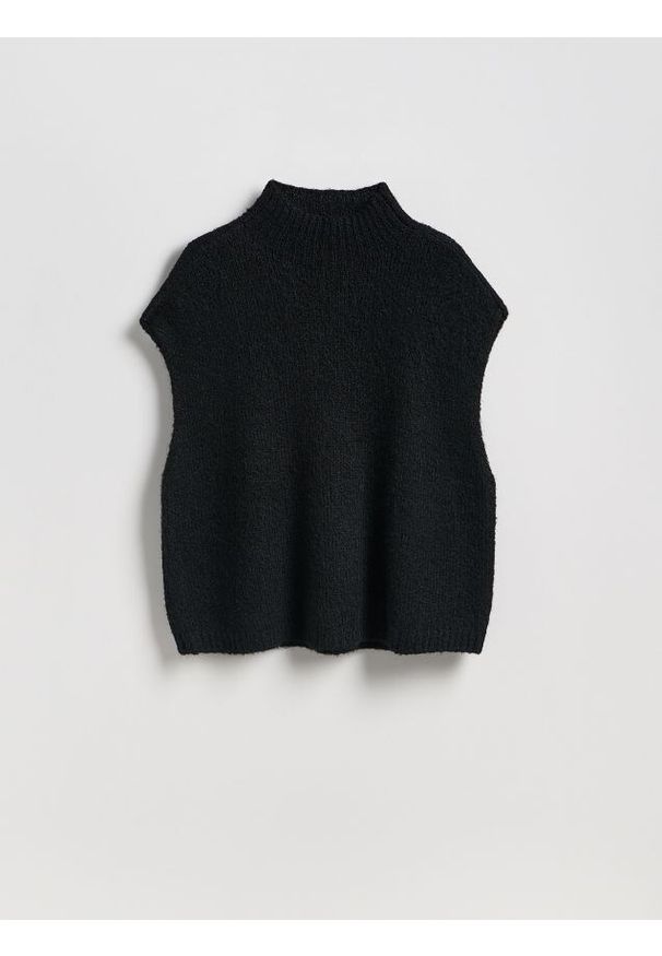 Reserved - Kamizelka z golfem - czarny. Typ kołnierza: golf. Kolor: czarny. Materiał: wełna, dzianina