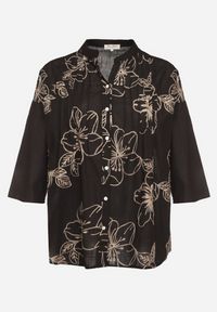 Born2be - Czarna Koszula z Bawełną w Haftowane Kwiaty Tolarea. Okazja: na co dzień. Kolor: czarny. Materiał: bawełna. Wzór: kwiaty, haft. Styl: elegancki, casual