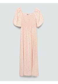 Big-Star - Sukienka damska midi z wiskozy z motywem kwiatowym różowa Bler 600. Typ kołnierza: dekolt w karo. Kolor: różowy. Materiał: wiskoza. Wzór: kwiaty. Długość: midi #1