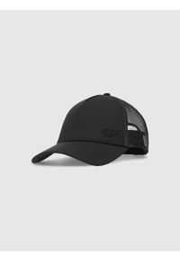 4f - 4F Czapka z daszkiem trucker uniseks - czarna L/XL. Kolor: czarny. Materiał: materiał, syntetyk, elastan. Wzór: aplikacja. Sezon: lato. Styl: sportowy