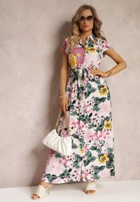 Renee - Biało-Różowa Sukienka Oiva. Kolor: różowy. Materiał: tkanina. Sezon: wiosna, lato #7