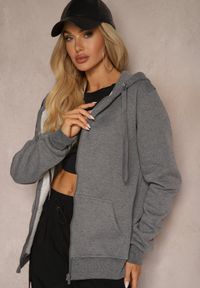 Renee - Ciemnoszara Klasyczna Bluza z Kapturem i Sznurkami Ballata. Okazja: na co dzień. Typ kołnierza: kaptur. Kolor: szary. Materiał: jeans, materiał. Długość rękawa: długi rękaw. Długość: długie. Styl: klasyczny #5