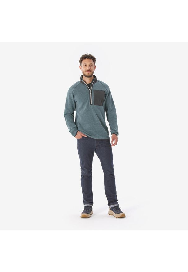 quechua - Sweter turystyczny męski Quechua NH500. Okazja: na co dzień. Typ kołnierza: kołnierzyk stójkowy. Kolor: szary, niebieski, zielony, wielokolorowy. Materiał: materiał, poliester, bawełna. Styl: sportowy, casual