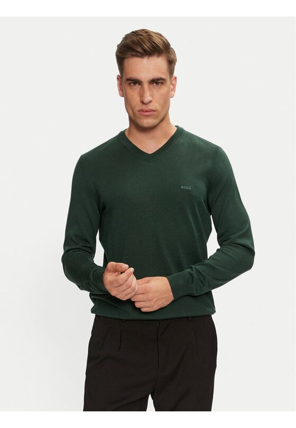 BOSS - Boss Sweter Baram-L 50476363 Zielony Regular Fit. Kolor: zielony. Materiał: wełna