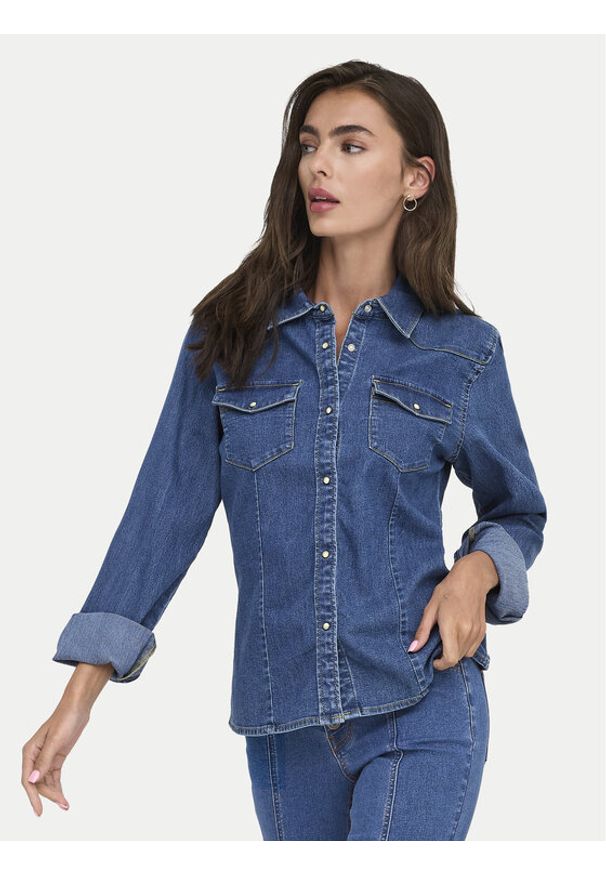 only - ONLY Koszula jeansowa Sasia 15352339 Niebieski Slim Fit. Kolor: niebieski. Materiał: syntetyk, bawełna