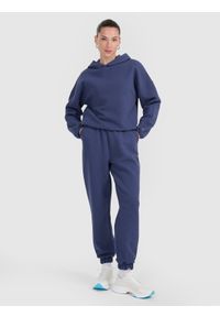4f - 4F Spodnie dresowe z waflowej dzianiny damskie - granatowe XXL. Kolor: niebieski. Materiał: dresówka, dzianina